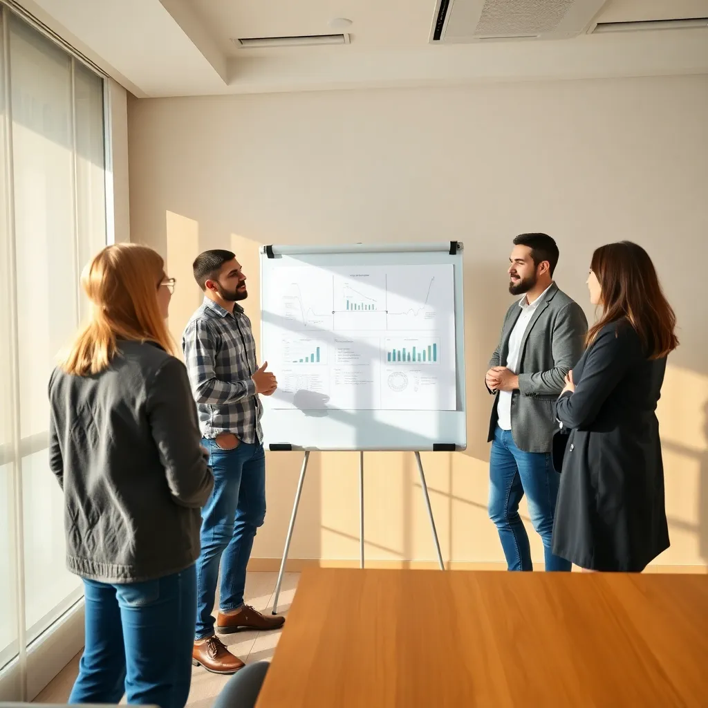 Команда стартапа на презентации проекта перед комиссией