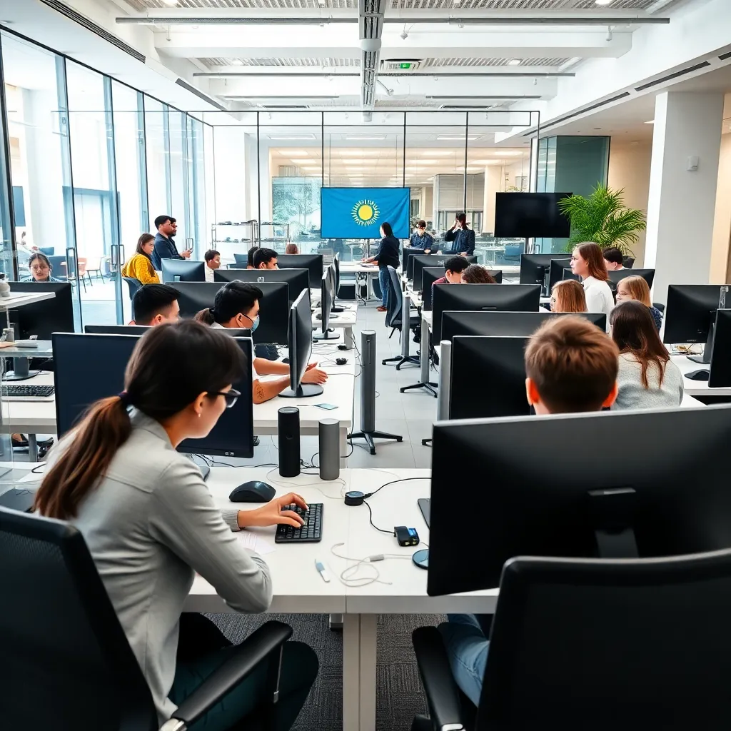 Рабочая среда в технопарке Astana Hub с сотрудниками IT-компании